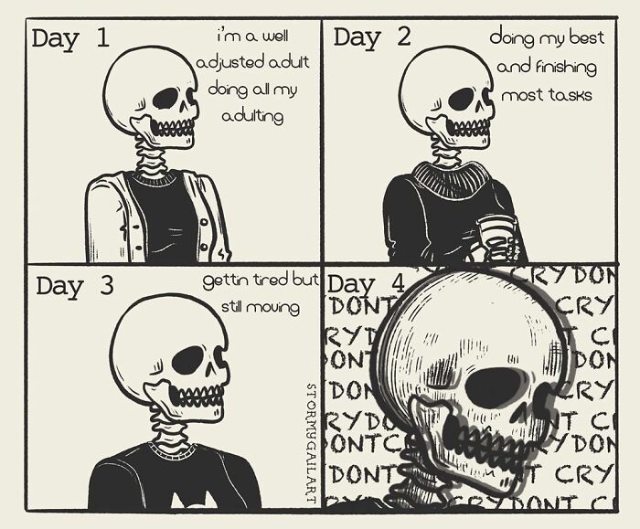 35 Honest Skeleton Comics About Loss, Mental Health, And Therapy By ‘Stormy Gail’