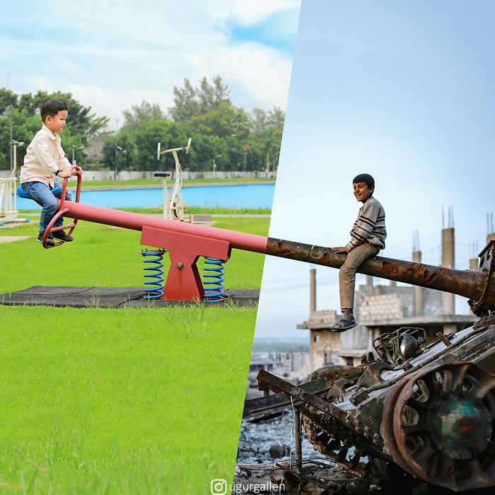 I Show The Contrast Between The Two Worlds That Our Children Currently Live In By Combining Photos (26 Pics)