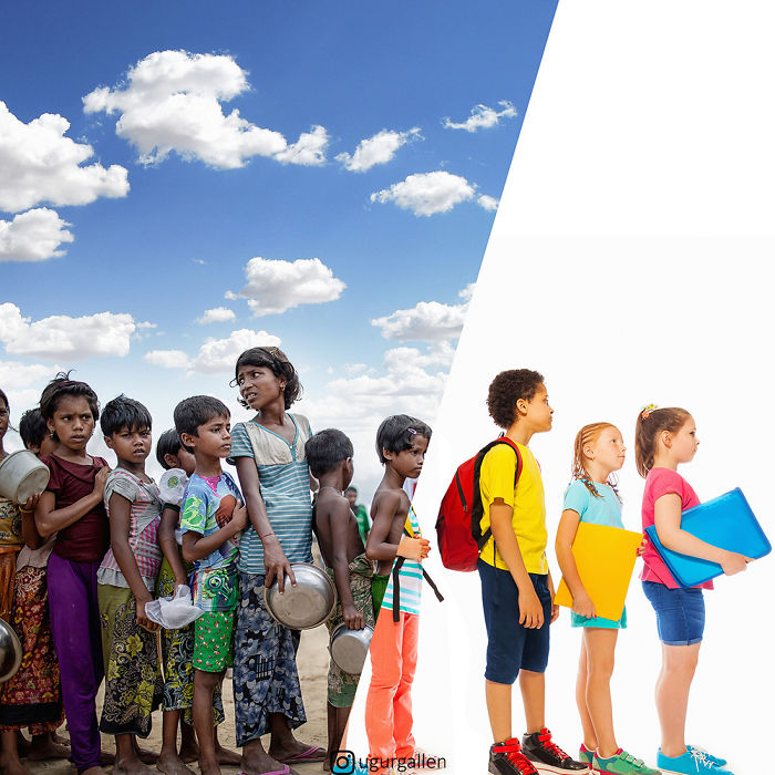 I Show The Contrast Between The Two Worlds That Our Children Currently Live In By Combining Photos (26 Pics)