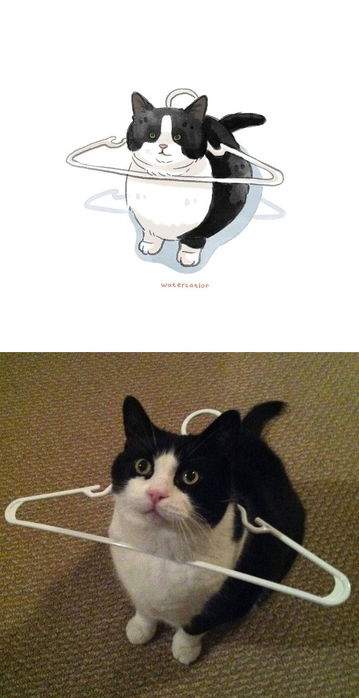30 Of The Funniest Internet-Famous Cat Pics Get ‘Watercolorized’ By Amelia Rizky